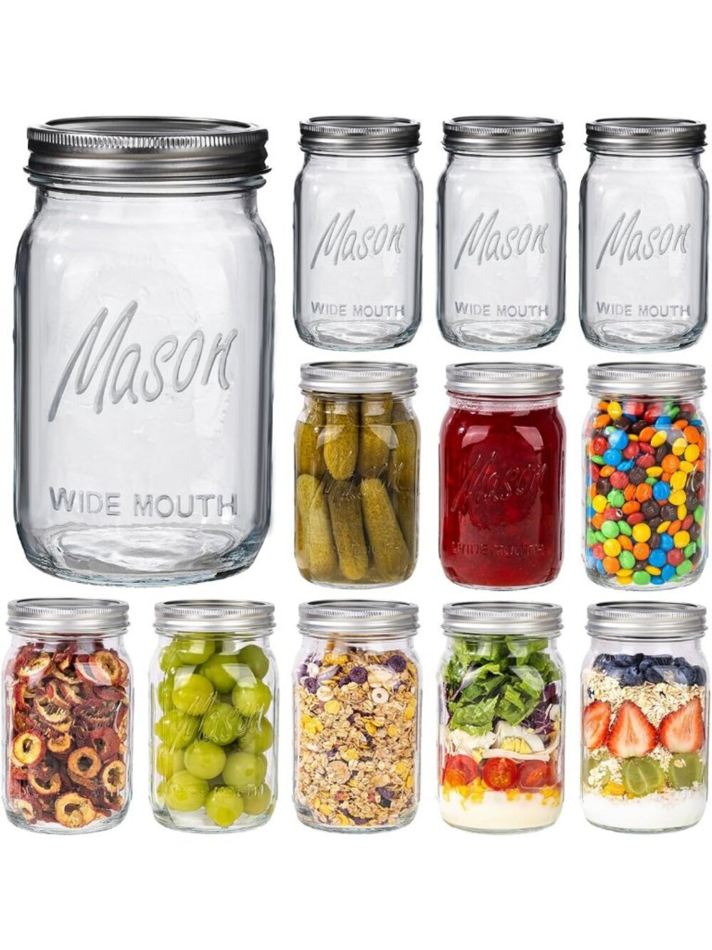 12 Pack Wide Mouth Mason Jars 32 oz - Perfect for Canning, Pickling & Food